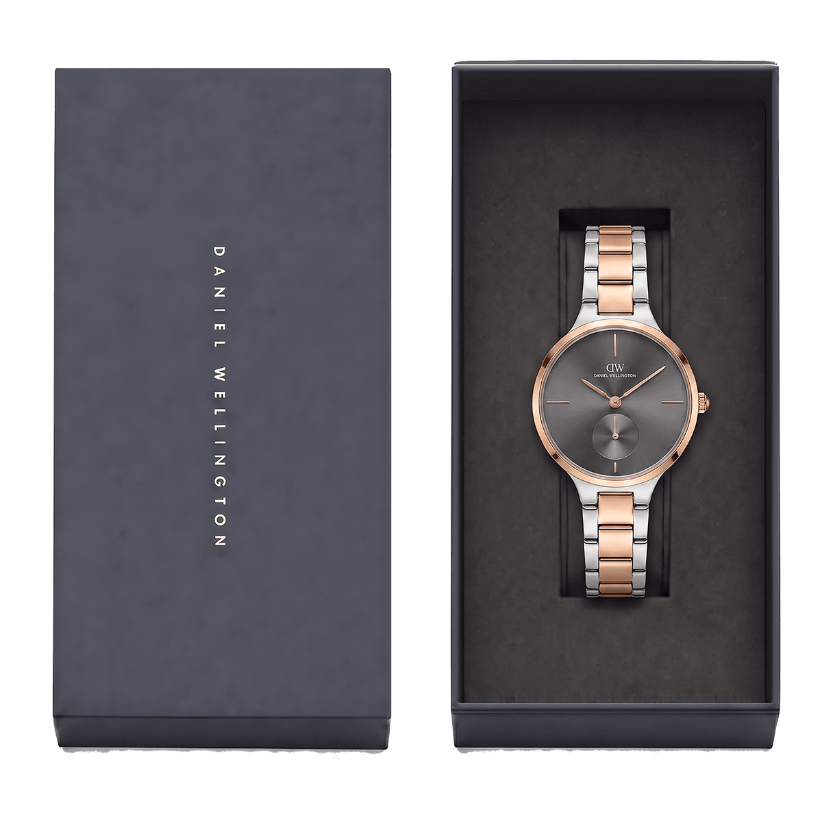 Round Analog Grey 3-Link Two Tone