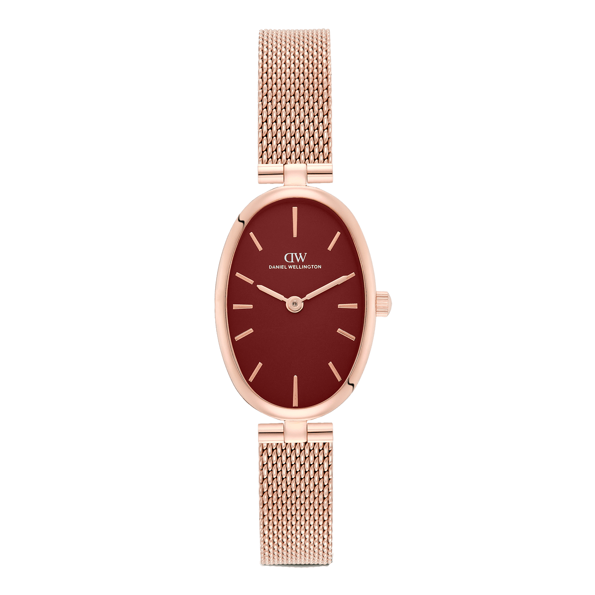 Oval Analog Burgundy Mesh Rose Gold