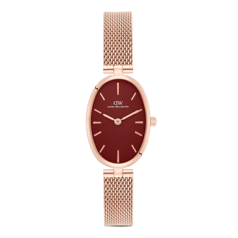 Oval Analog Burgundy Mesh Rose Gold