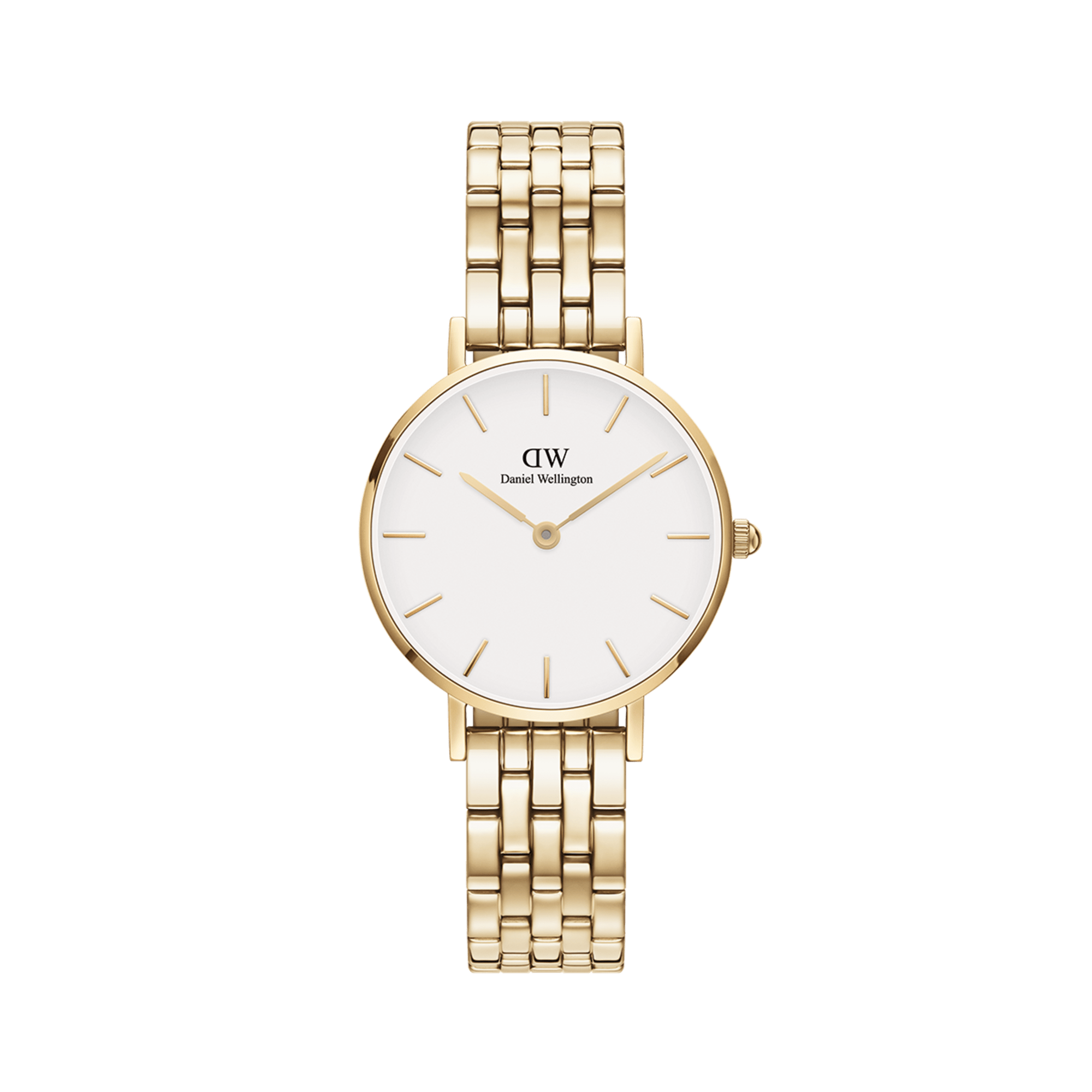 Petite 5-Link Women's gold watch with white dial| DW