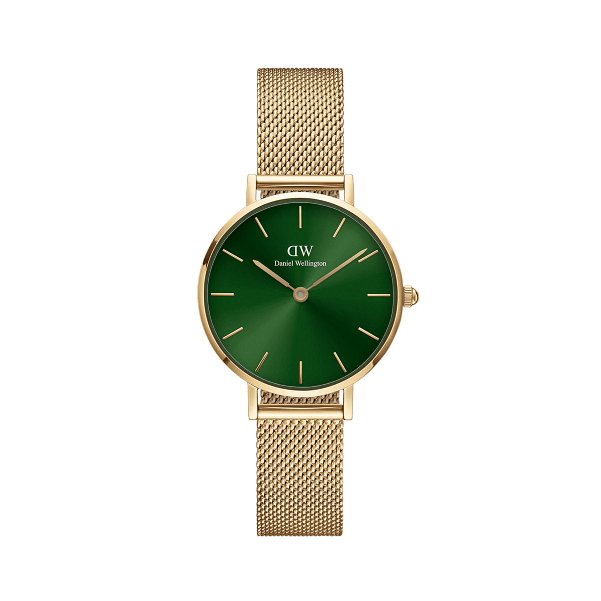 Petite Gold mesh watch with green dial 28mm DW